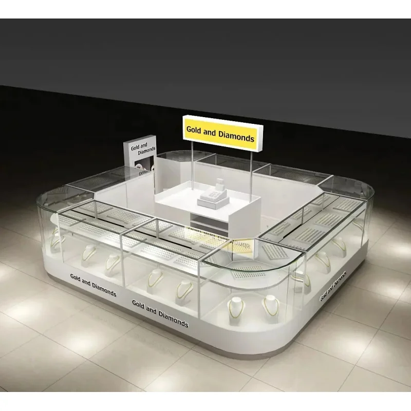 custom.Fashionable Jewelry Showcase Cabinet Custom Mall Kiosk Jewelry Boutique Jewelry Display Kiosk with LED Light