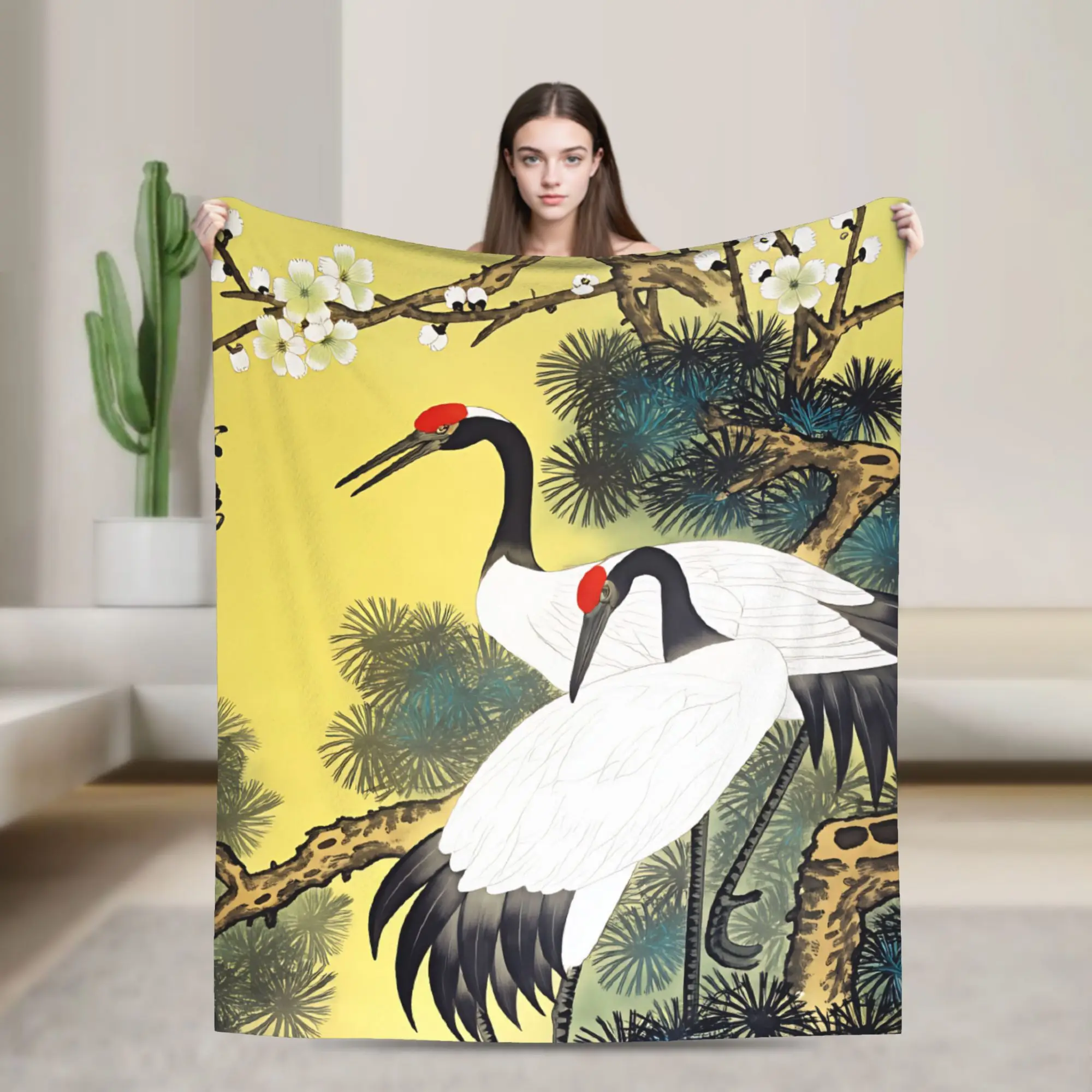 Chinese Style Crane Blanket Quality Super Soft  Throw Blanket Winter Kids Adult Bedroom Funny Bedspread