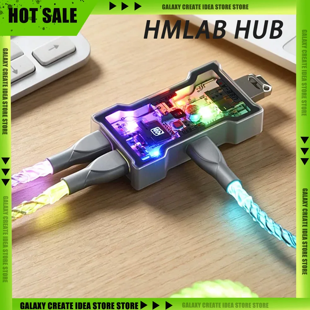 HMLAB HUB 2-3ポート拡張リテーグンゲーミングUSBハブ 8K Hz高速OLEDディスプレイ ボタンコントロール付き HM HUB ゲーミングギフト