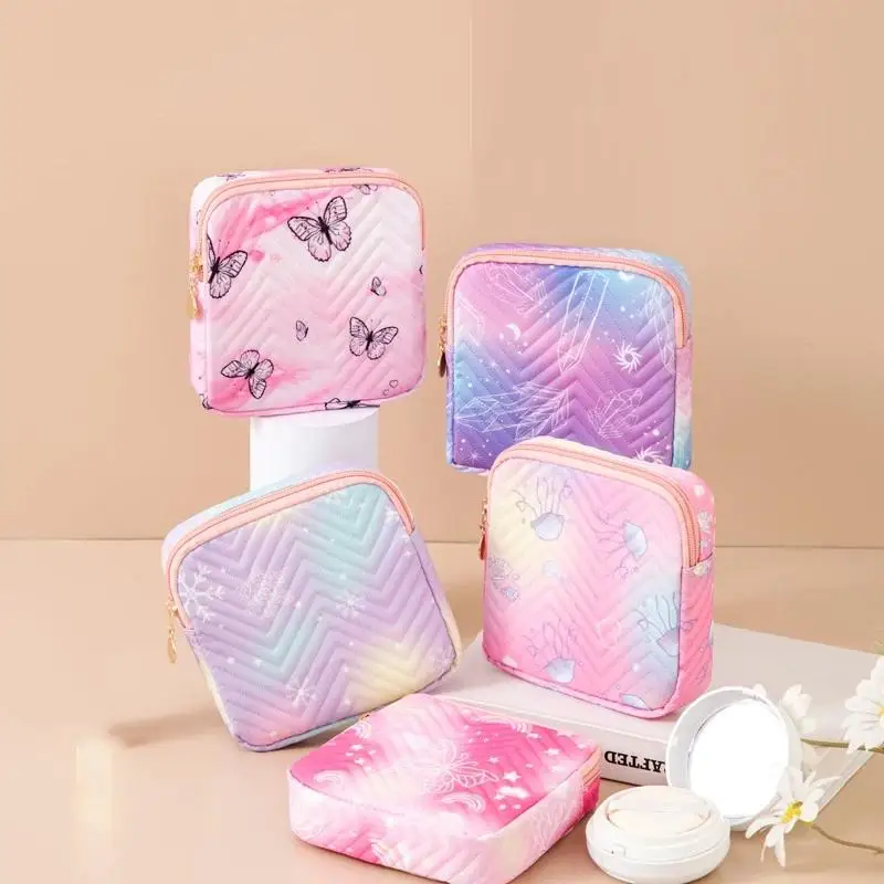 Gradient Sanitary Pad Storage Bag, Portable Menstrual Pouch, Waterproof Cosmetic Organizer For Tampons Pads, Mini Earphone Case