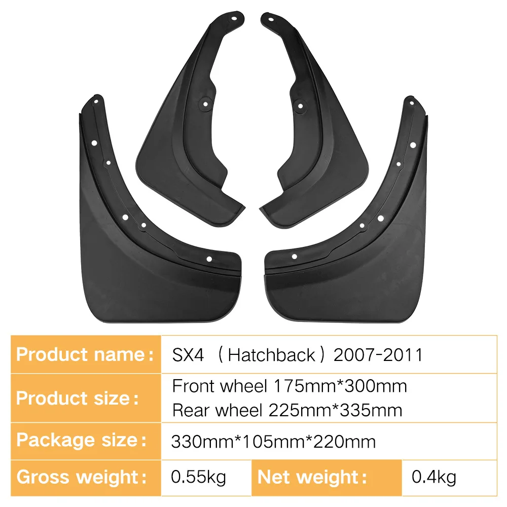 Mudflaps Fender for Suzuki SX4 Hatchback 2007-2011,Mud Flaps, Front and Rear Wheels Fender,Accessorie,4pcs,Black