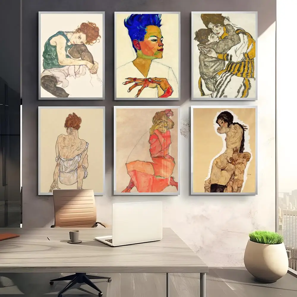 Art Egon Schiele Painting Calligraphy Canvas Poster: Crease Free Waterproof Durable All Space Wall Decor