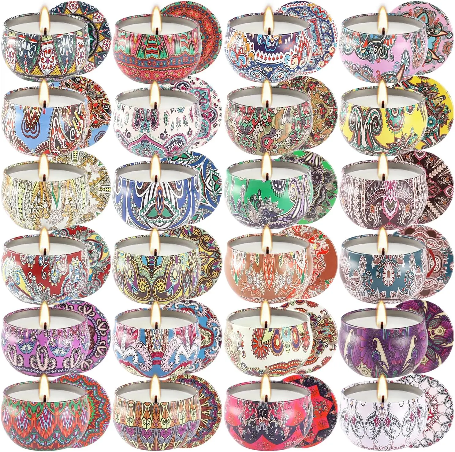 

Набор ароматических свечей, 24 шт., из соевого воска, в жестяных банках для путешествий, адвент-свечи для дома, банки по 2,5 унции