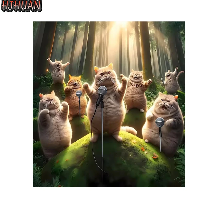5D DIY Diamond Painting Animal cat sings Cross Stitch Full Drill Embroidery Mosaic Diamond cross-stitch Picture  Gift Home Decor