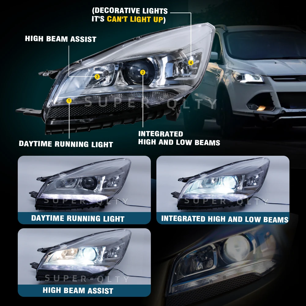 Car LED headlights for Ford Kuga Escape Headlights 2013-2016 Head Lamp Led Car Styling Accessories