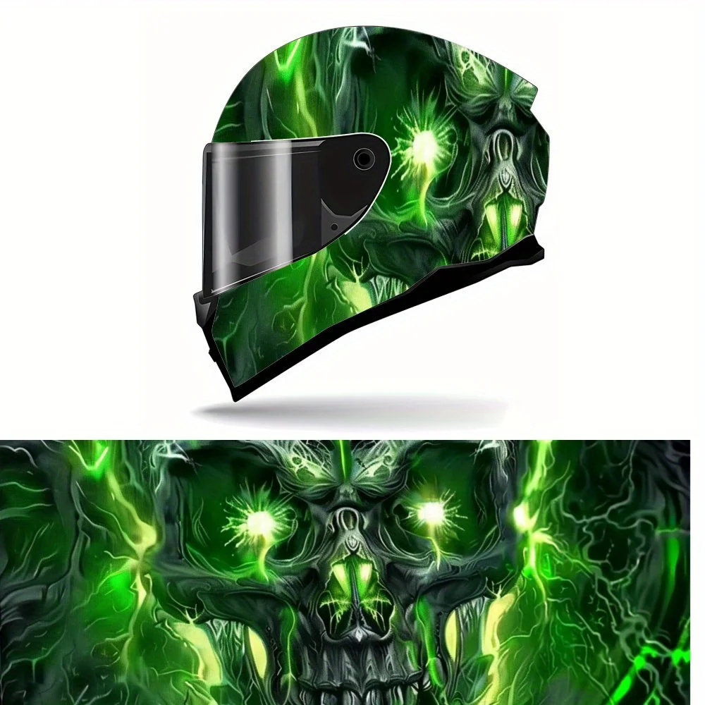 

Green Glowing Skull Full Helmet Sticker - Durable PVC Motorcycle Racing Graphic Sticker, Perfect Gift for Riding Lovers, Helmet