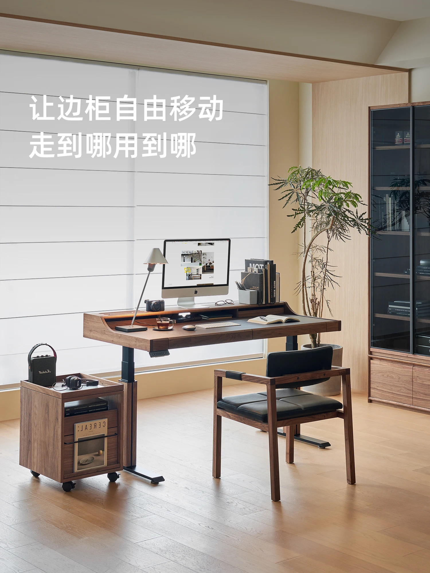 خزانة جانبية متحركة مجانية أريكة مكتب مكتب أمريكا الشمالية الجوز الأسود خشب متين خزانة P