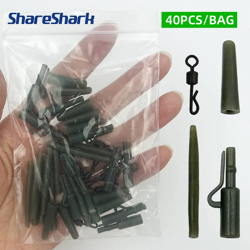 

ShareShark 40pcs Carp Fishing Safety Lead Clips Tail Rubber Cone Anti Tangle Sleeve Quick Change Swivels Fishing Accessories Rig