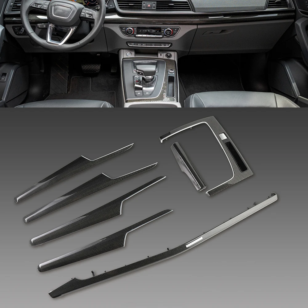 Panel wewnętrzny z włókna węglowego 7-częściowy zestaw do Audi Q5 RSQ5 2018-2024 Wewnętrzny panel wykończeniowy drzwi deski rozdzielczej z włókna węglowego