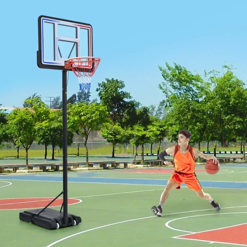 Portable Basketball Rack Height Adjustable Contains LED Basketball Rack Lights Super Bright for Outdoor Play At Night[US Stock]