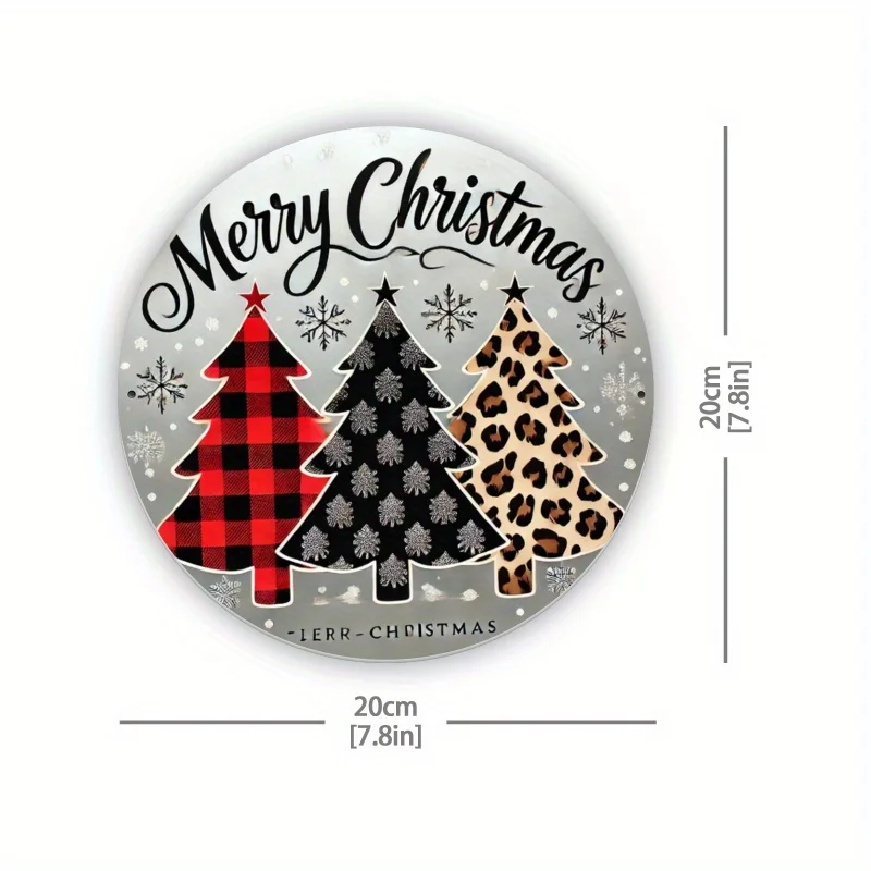 ديكور الغرفة، لافتة إكليل شجرة عيد الميلاد المجيد من الحديد الريفي - ديكور حائط للعطلات ثلاثي الأبعاد مع لهجات طباعة الفهد، حديد متين #2