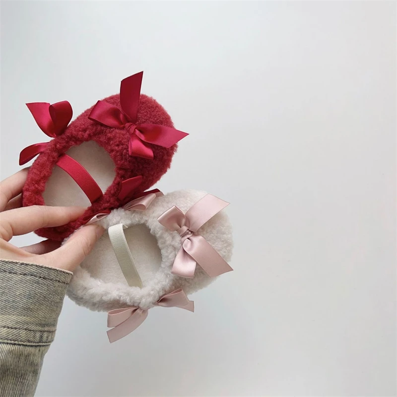 

Осенне-зимняя обувь для маленьких девочек, детская обувь принцессы с бантом, детская нескользящая обувь на толстой плюшевой мягкой подошве для малышей, детская прогулочная обувь