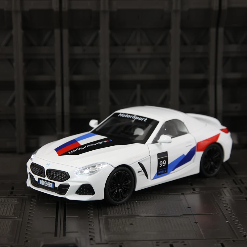 1:22 modelo de carro em liga BMW Z4, rodas dianteiras podem virar para brinquedos infantis, portas e capô do motor, porta-malas podem ser abertas