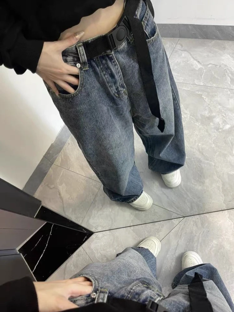 QWEEK Y2k Baggy Jeans Women Vintage High Waist Harajuku Wide Leg Pants Korean Streetwear Straight Casual Oversize Denim Trousers