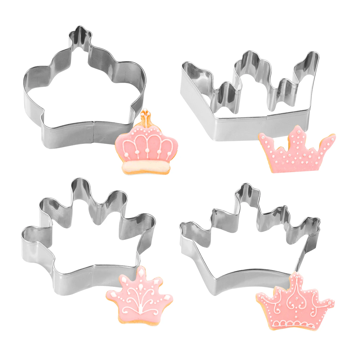 Set of 4 Queen,King,Princess Crown Shape Cutters Stainless Steel Cookie Cutters Mold DIY Baking Mold Cookie,Biscuit