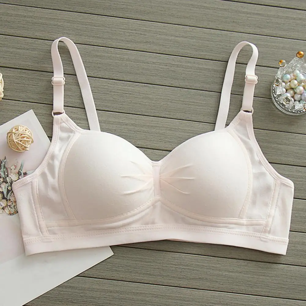 Thin Mold Cup Bra Teen Girls Soft Padded Wireless Cotton Training Bra Set with Adjustable Straps Seamless Cami Bra for Children