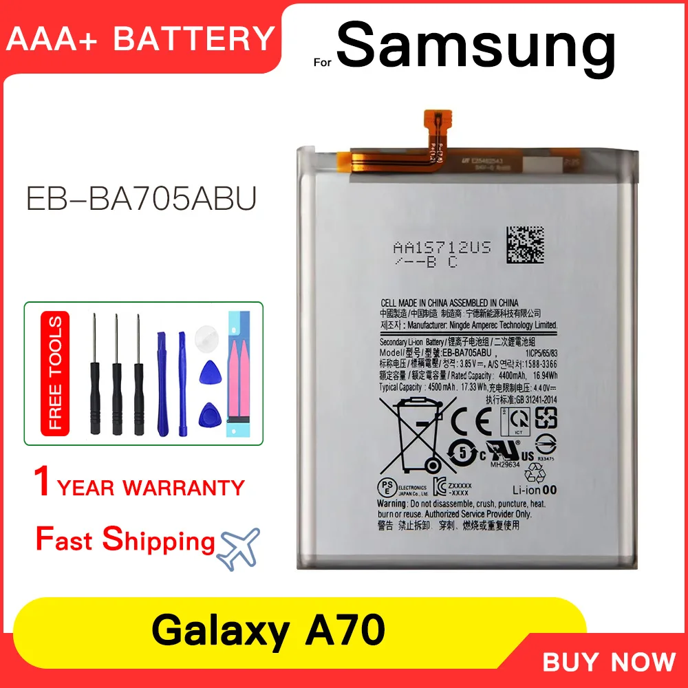 

Genuine New EB-BA705ABU 4500mAh Replacement Battery For SAMSUNG Galaxy A70 A705 SM-A705 A705FN SM-A705W Batteria+Tools