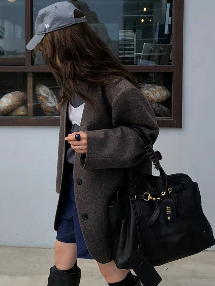 

Early Autumn New Sle Women's Suit Jaet Loose Fit Classic Briti Faion Single Button Versatile Long Sve Color