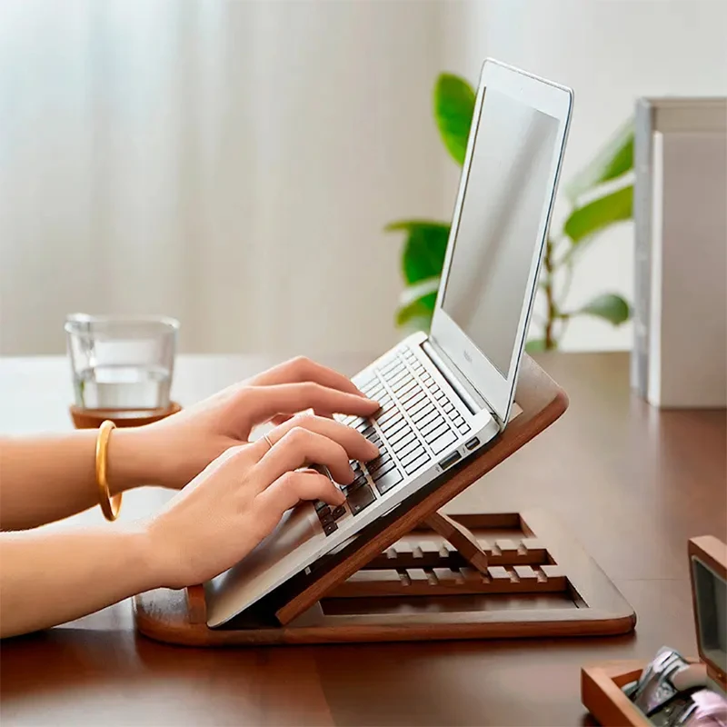 

Laptop Wooden Folding Vertical Stand Portable Tablet Holder Desktop Lifting and Heightening Heat Releasing Home Office Organiser