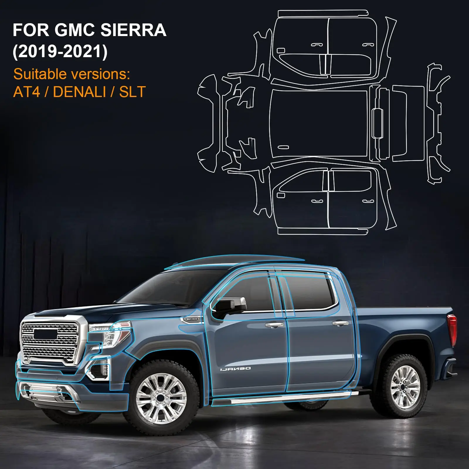 

For GMC Sierra 1500 2019 2020 2021 TPU Paint Protection Film Self-Healing Clear Bra Pre-cut PPF Car Body Anti-Scratch Resistant
