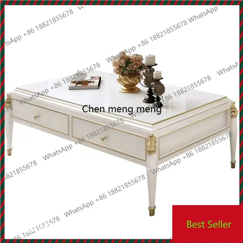 ZZFull solid wood tea table TV cabinet combination living room tea table white rectangular tea table