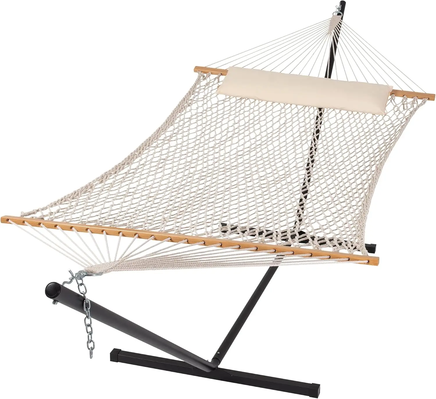 Double Outdoor Hammock with Stand Included, Portable Cotton Rope 2 Person Hammock for Outdoor, Patio, Garden, Backyard,