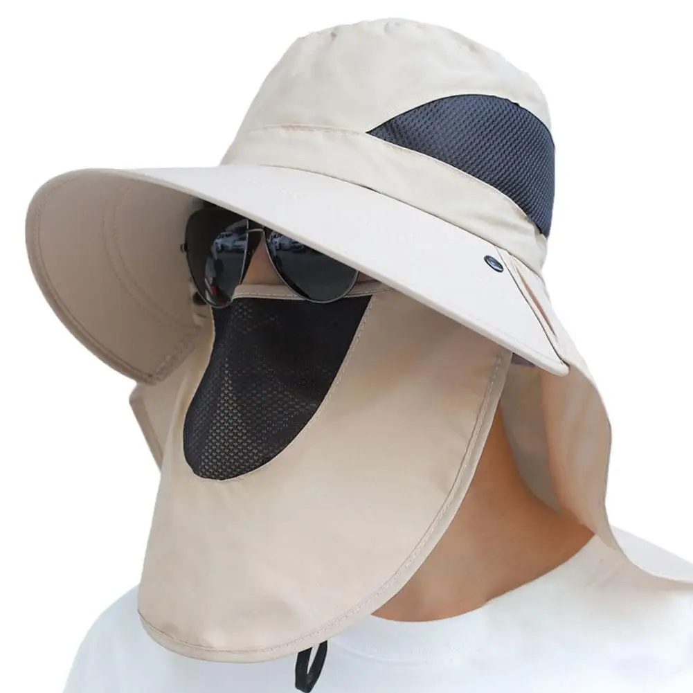 Sommer schnell trocknende Boonie Hüte mit Hals maske Abdeckung Männer atmungsaktive Mesh Sonnenblende Fischer hüte Outdoor breite Krempe Eimer Kappen