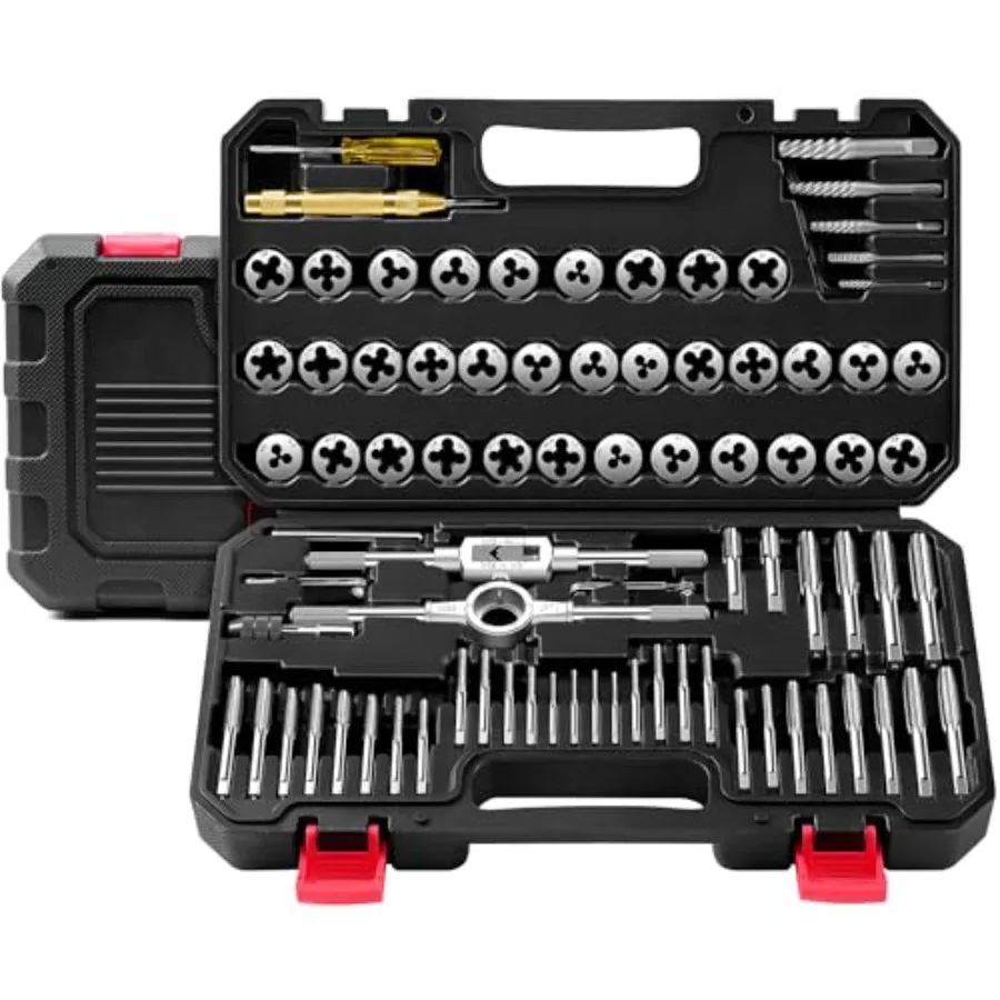 

Kolvoii 81-Piece Tap and Die Set, SAE and Metric Rethreading Tool Kit, M3 M12 and #4 1/2", GCr15 Steel, Coarse and Fine Threads