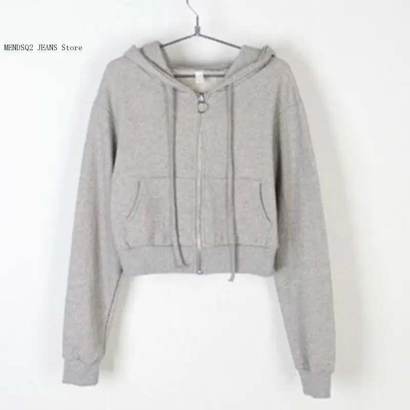 Short Hoodie Zipper feminino Slim-Fit Harajuku simples All-Match Fino Long-Sleeved Casual Street Suit