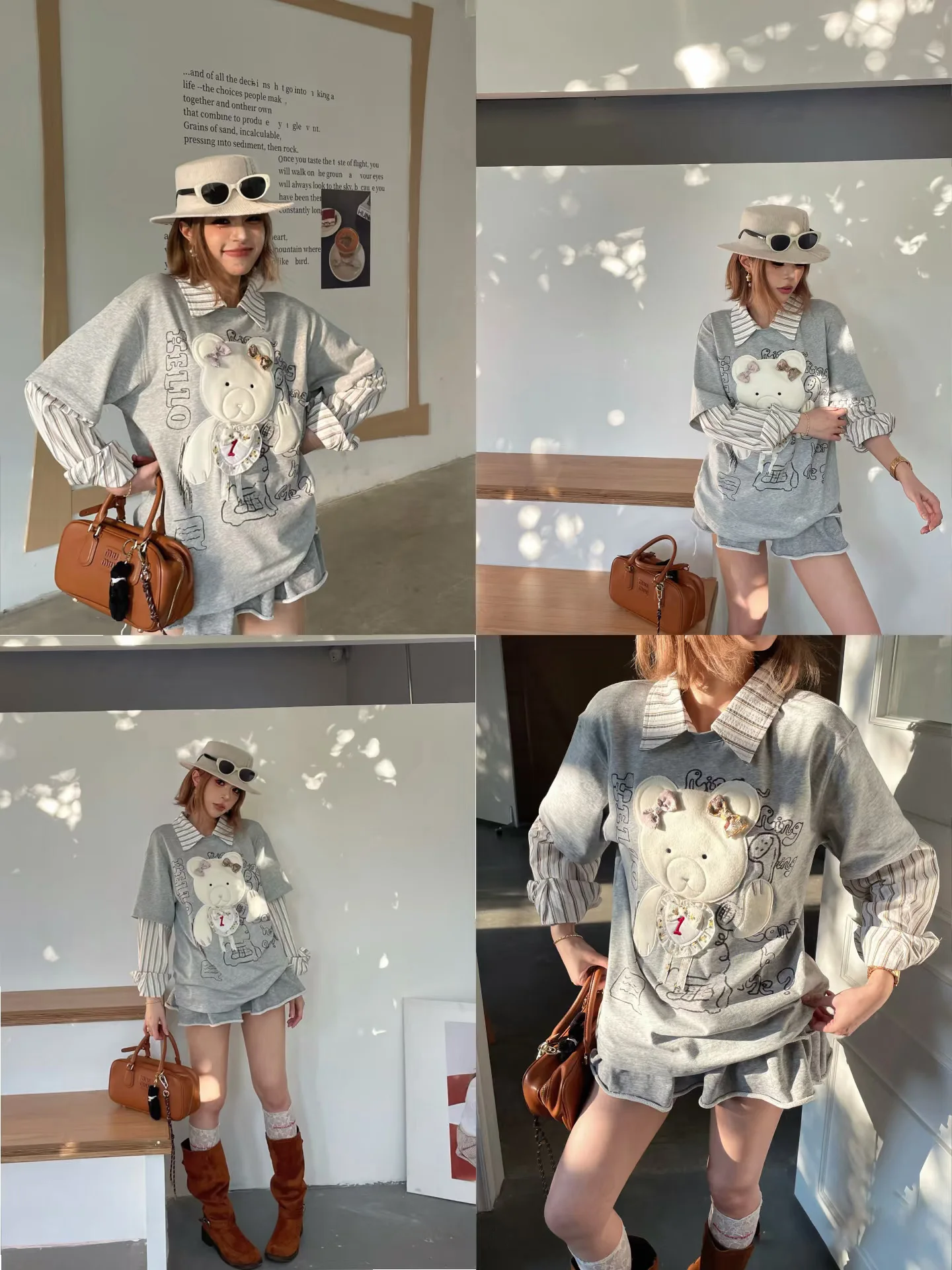 

Cute Capsule Self-Kee Long Sve Patchwork T-irt Women's Loose Fit Cotton Sweatirt No Hood for Autumn Season