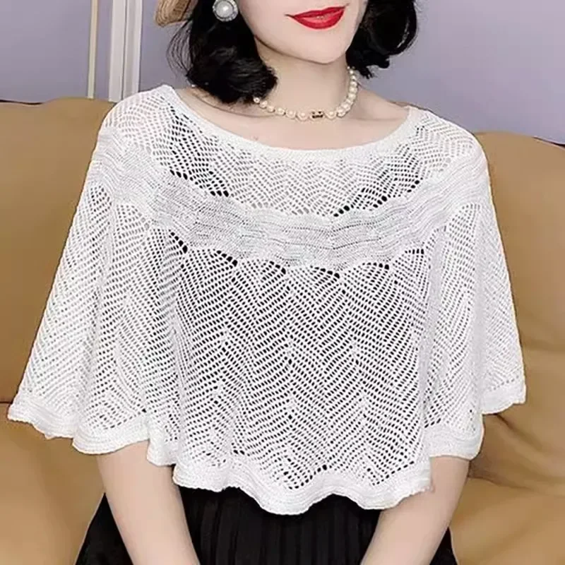 وشاح صيفي محبوك بلون سادة شالات قطنية كورية بسيطة بتصميم مجوف أوشحة واقية من الشمس متعددة الاستخدامات #2