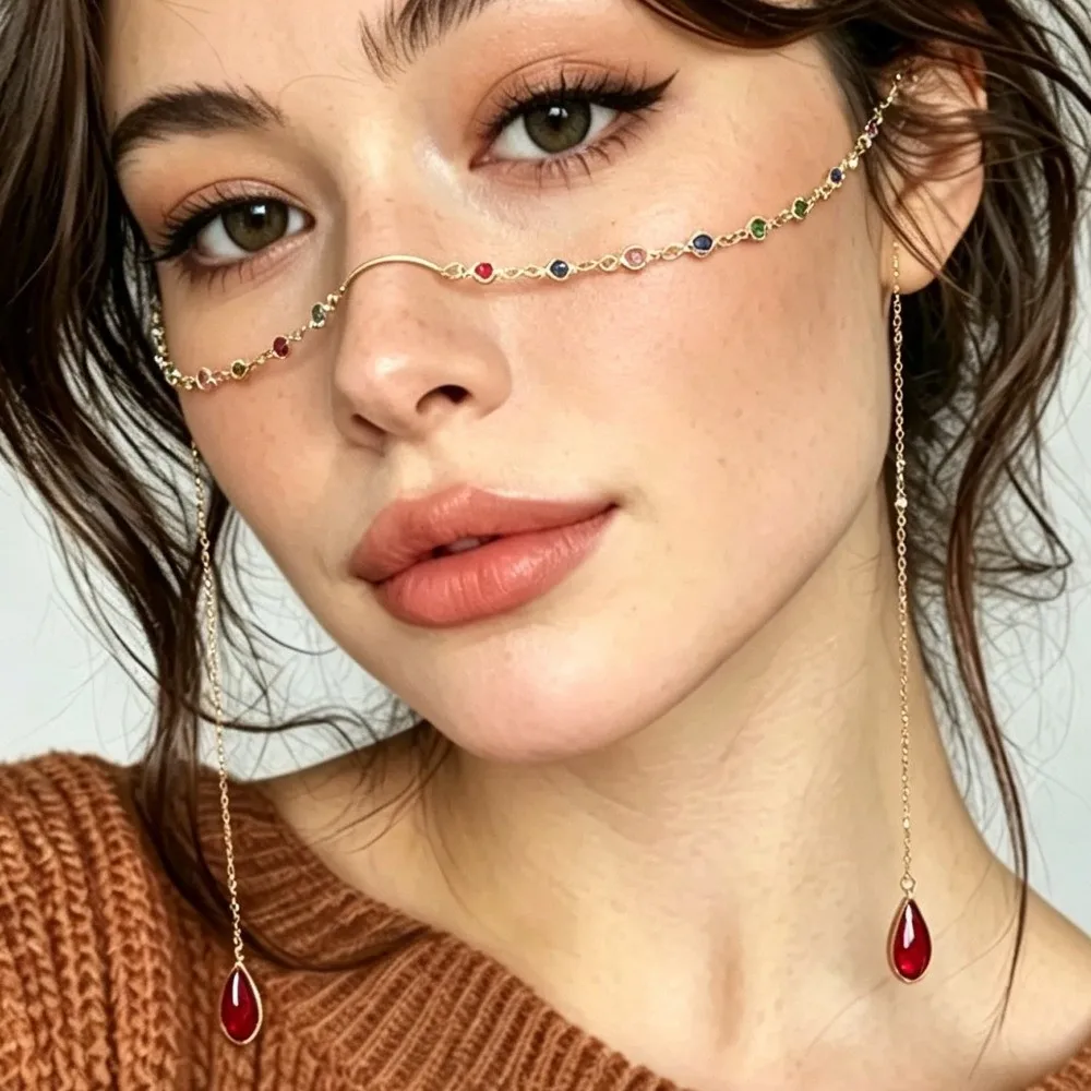 Girls Gifts Bohemian Sexy Face Chain Water Drop Pendant Long Nose Bridge Face Chain Exquisite INS Facial Jewelry Women