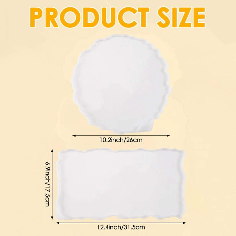 DT38 2 Pieces Tray Silicone Mold Kit Irregular Epoxy Resin Tray Molds for DIY Crafts (Rectangle+Round)