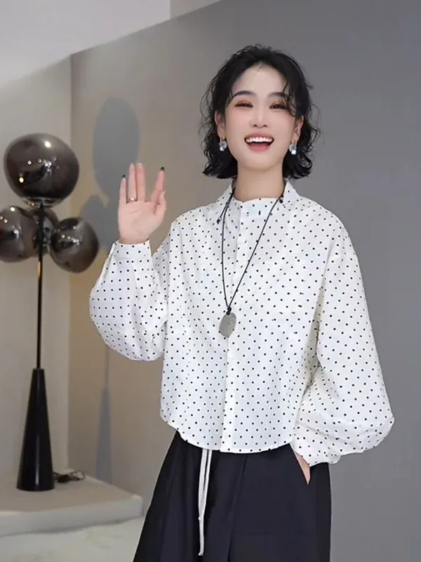 

Loose Fit Japanese Sle Women's irt Lantern Sve Casual Top Large Size Early Autumn Faion Breathable Comfortable