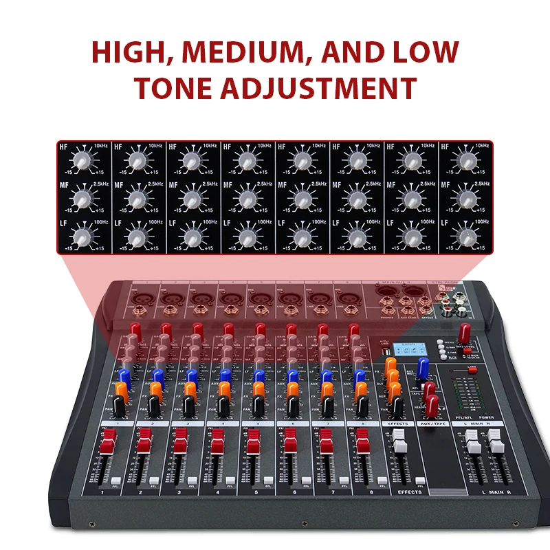 Imagem -05 - Professional Audio Mixer Som Mixing Console com Bluetooth Usb Gravação do Computador Canais Senmi-ct8