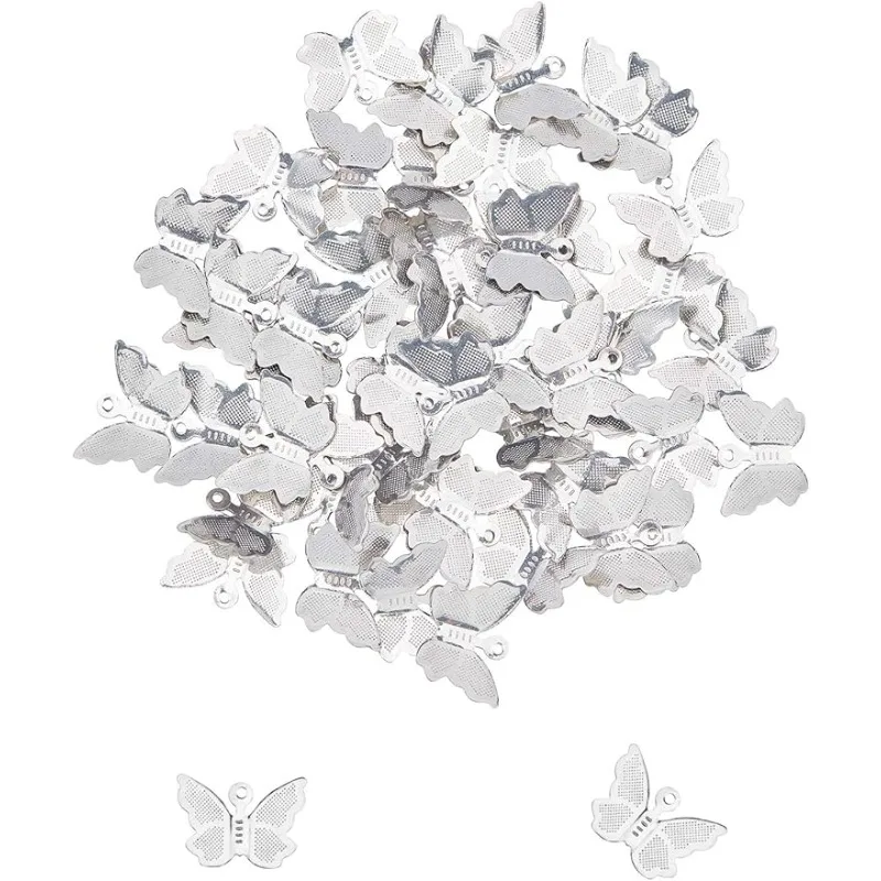 100pcs Butterfly Pattern Charms Stainless Steel Pendant Metal Charm 1mm Small Hole Butterfly Pendants for Jewelry Making DIY