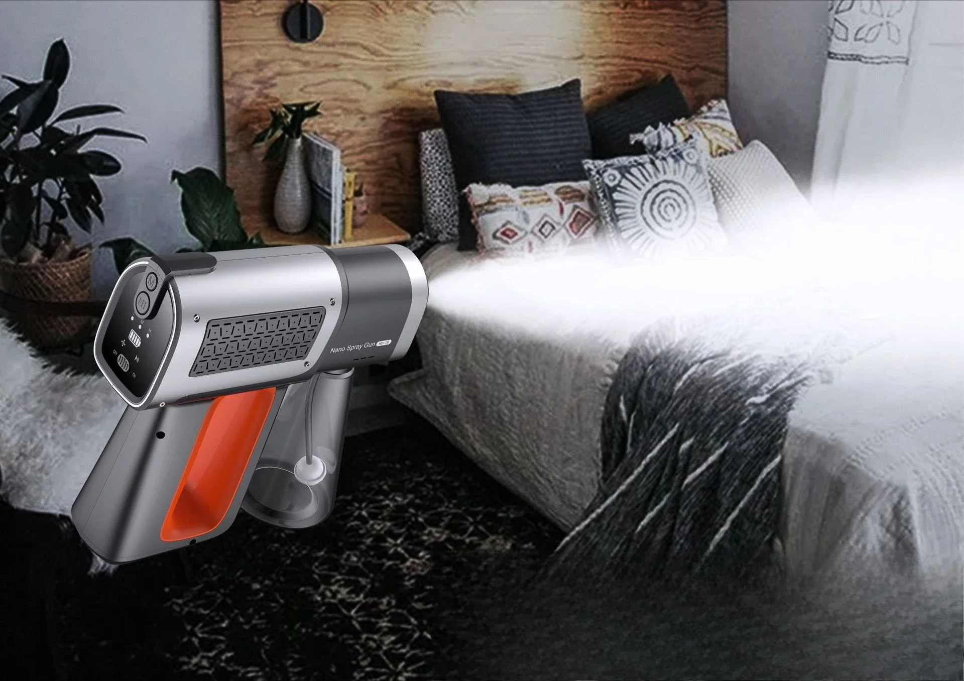 Spray dezynfekujący, rozpylacz z niebieskim światłem indukcyjnym, atomizacja do usuwania roztoczy, ręczny elektryczny