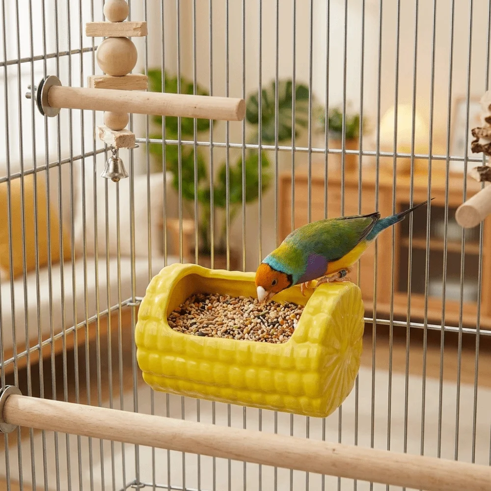 Spill-Proof Ceramic Hamster Food Bowl Bite Resistant Smooth Rabbit Water Bowl Corn Shape Hamster Feeding Dish for Small Pets view 3