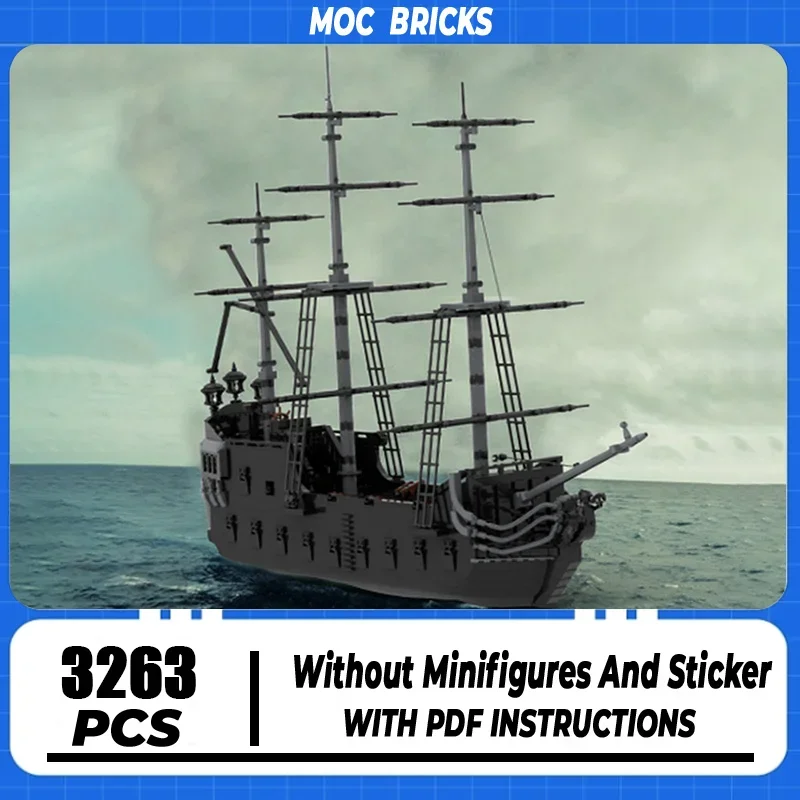 

Moc Building Blocks Classic Black Pirate Ship Model Technical Bricks DIY Assembly Sea Transport Toys For Holiday Gifts