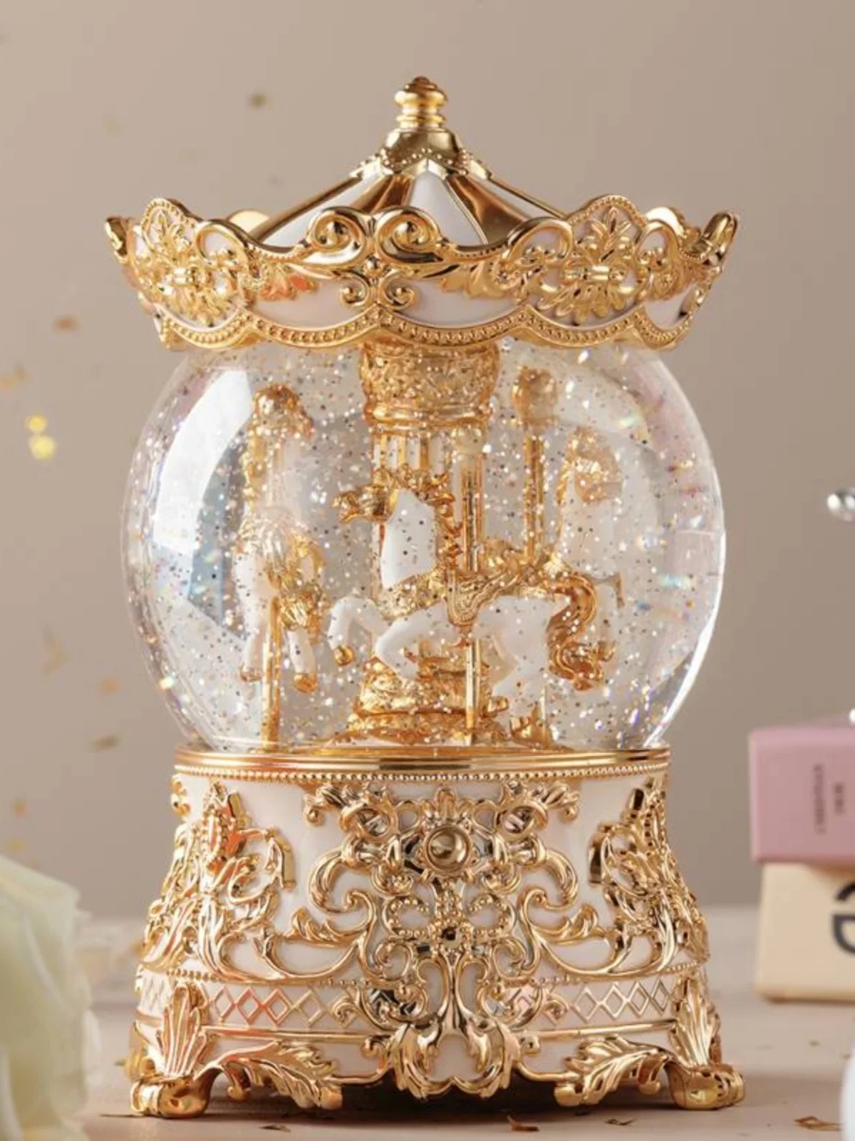 Premium Carousel Crystal Ball Music Box Music Box Little Girl Birthday Gift Children's Ornament Retro