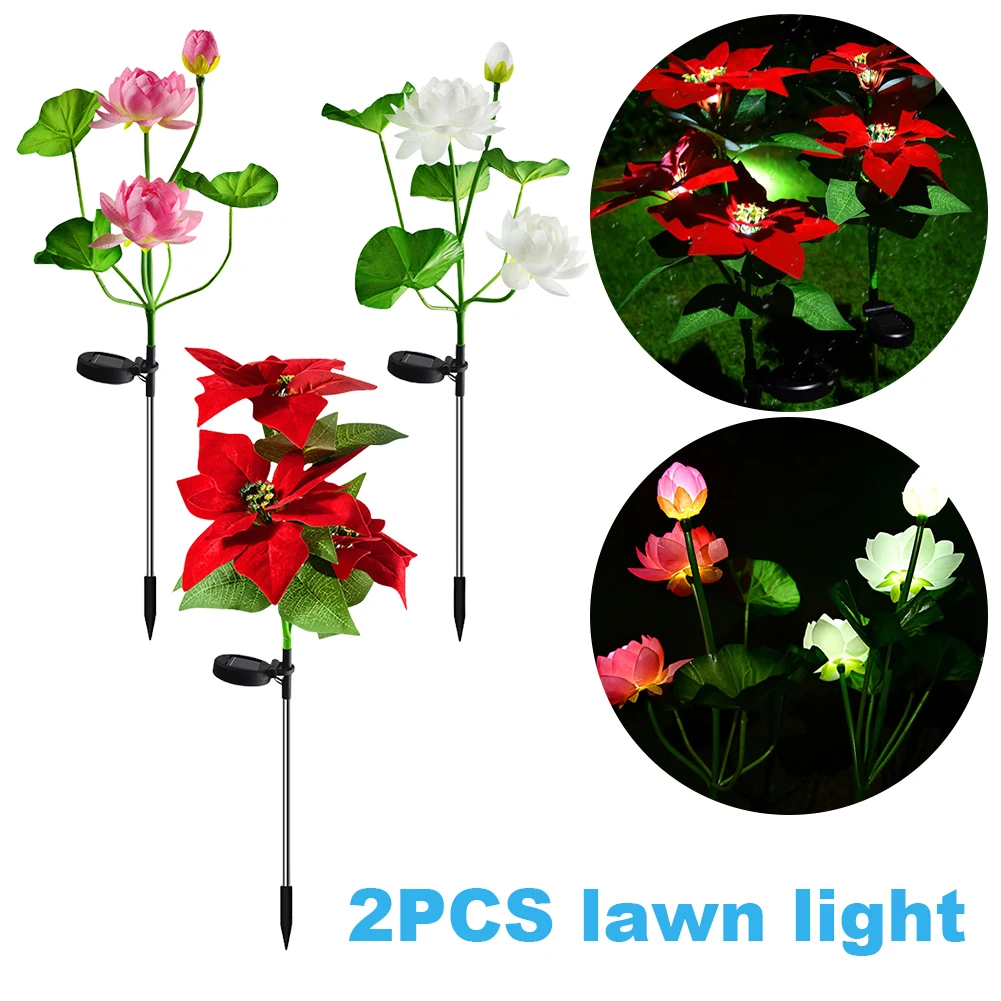 蓮の花の形をしたソーラーLEDライト,防水,装飾シミュレーション,ポインセチア,屋外,2パック