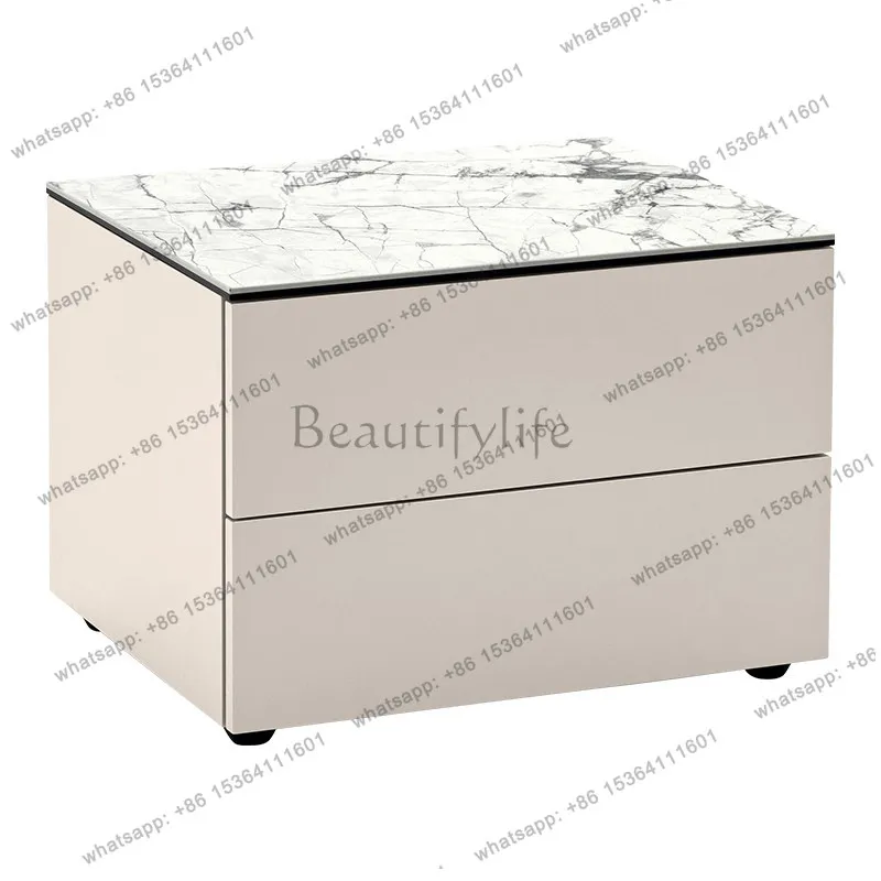 

Italian minimalist paint bedside table modern minimalist bedroom marble drawer cream style locker