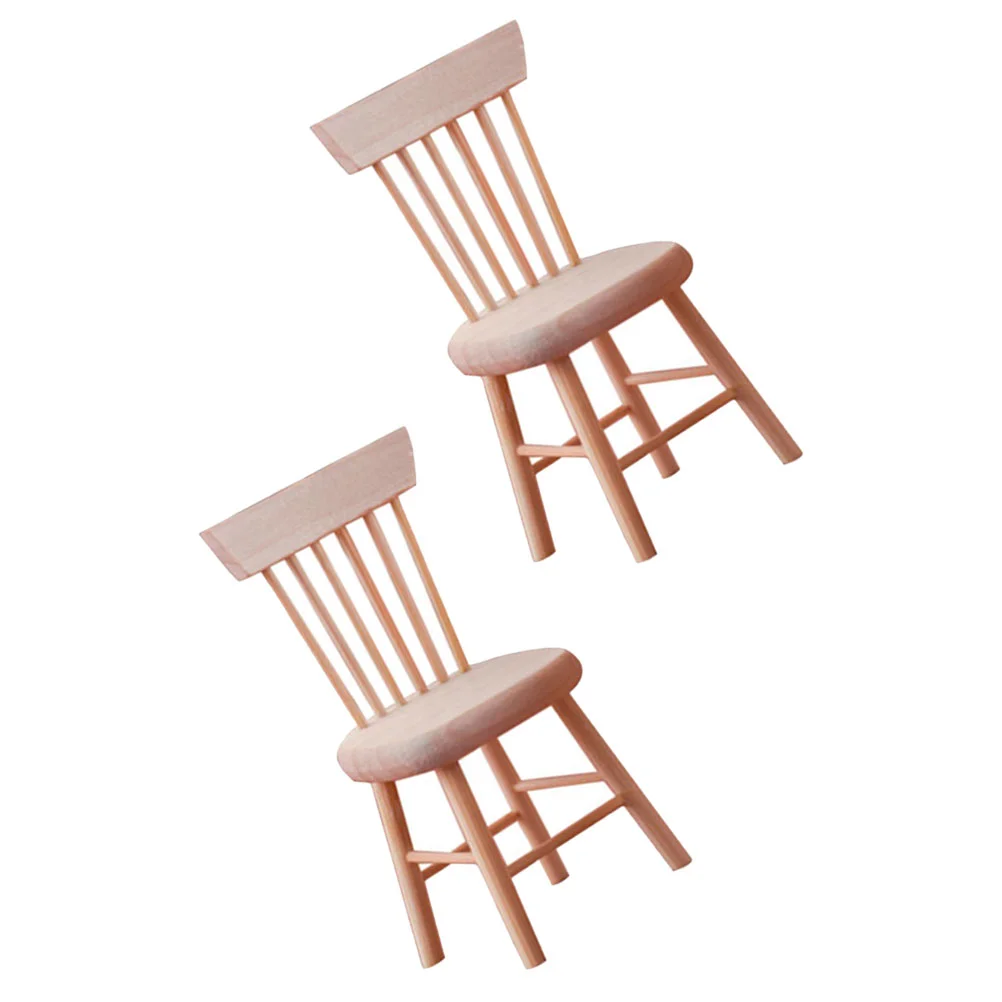 2 Pcs Mini Chairs for Dolls Dollhouse Miniature Toys Tiny Supplies Small Accessories Wooden Baby Highchair