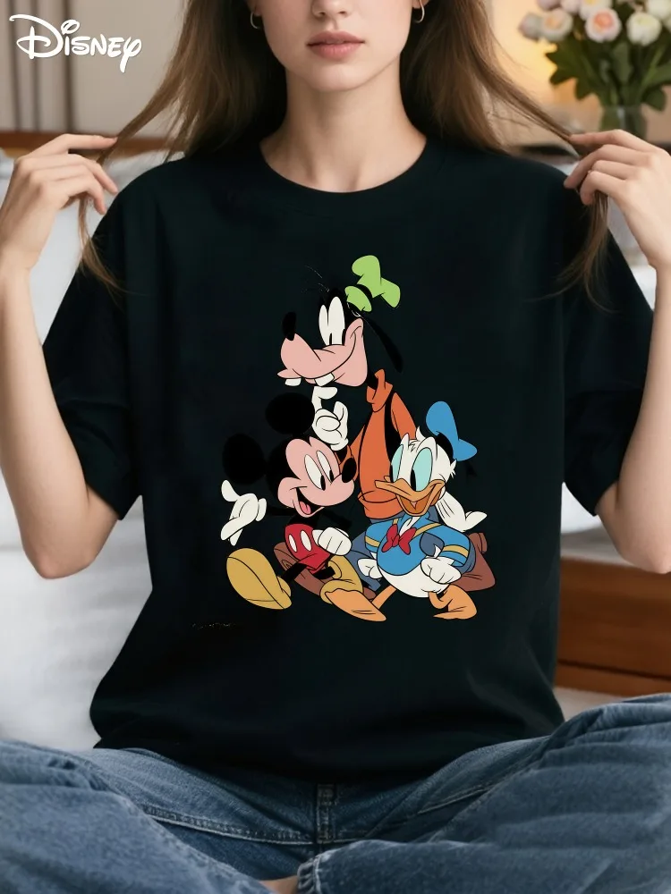 レディース ディズニー ミッキーマウス ドナルドダックとグーフィーの友達 プリント Tシャツ ソフト クルーネック 半袖 カジュアル 漫画キャラクター トップス