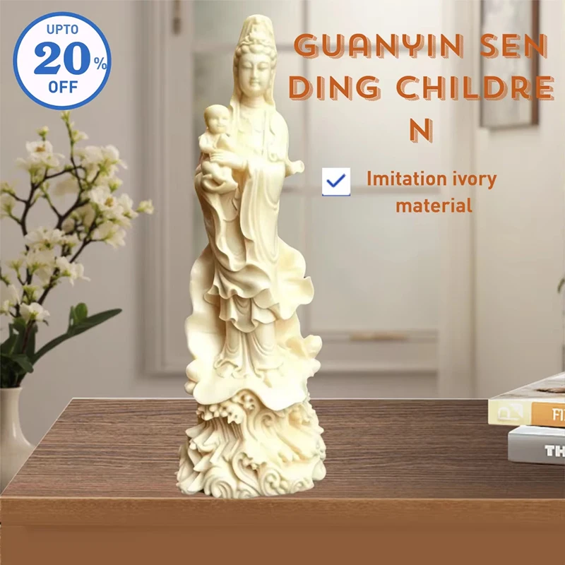 ‌Guanyin Sending Children Bodhisattva sculptures and figurines Chinese Buddha statues  Home  Room Wealth Luck Feng Shui Decor