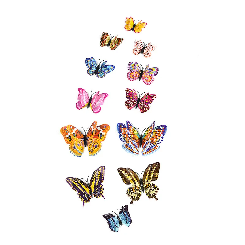 12Pcs 3D Luminous Double Wings Butterfly Sticker Art Decals Home Decor PVC Wall Mural Wedding Decoration Waterproof DIY Stickers