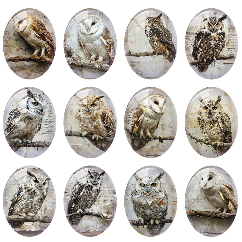 10pcs/lot Halloween Gothic Owl Branch Witch Magic Oval Photo Glass Cabochon Flatback Demo Cameo For Diy Jewelry Making