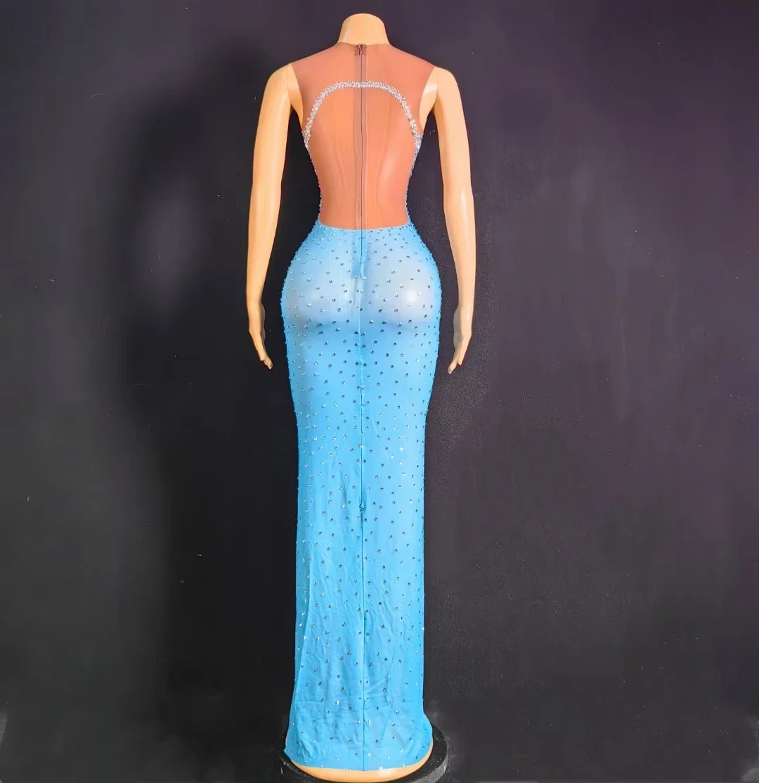 2024 Elegant Rhinestone Dinner Gown Sexy Diamond Party Prom Long Dress Lady Bodycon Night Club Dress Women Formal Evening Dress