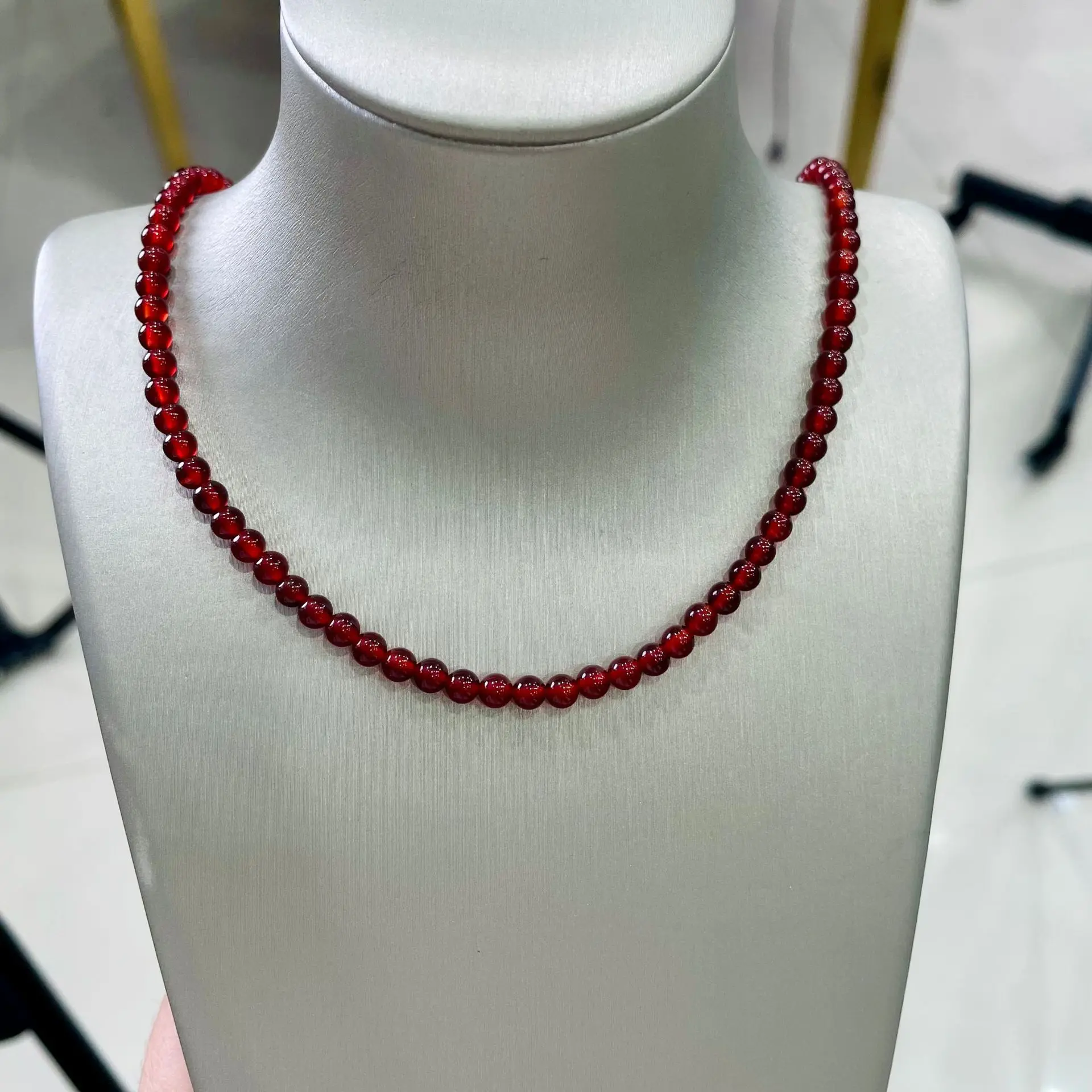 

Новое серебро S925, 4 мм, круглый красный агат, полный круг, универсальная цепочка на ключицу, ожерелье 45 см, свадебные украшения