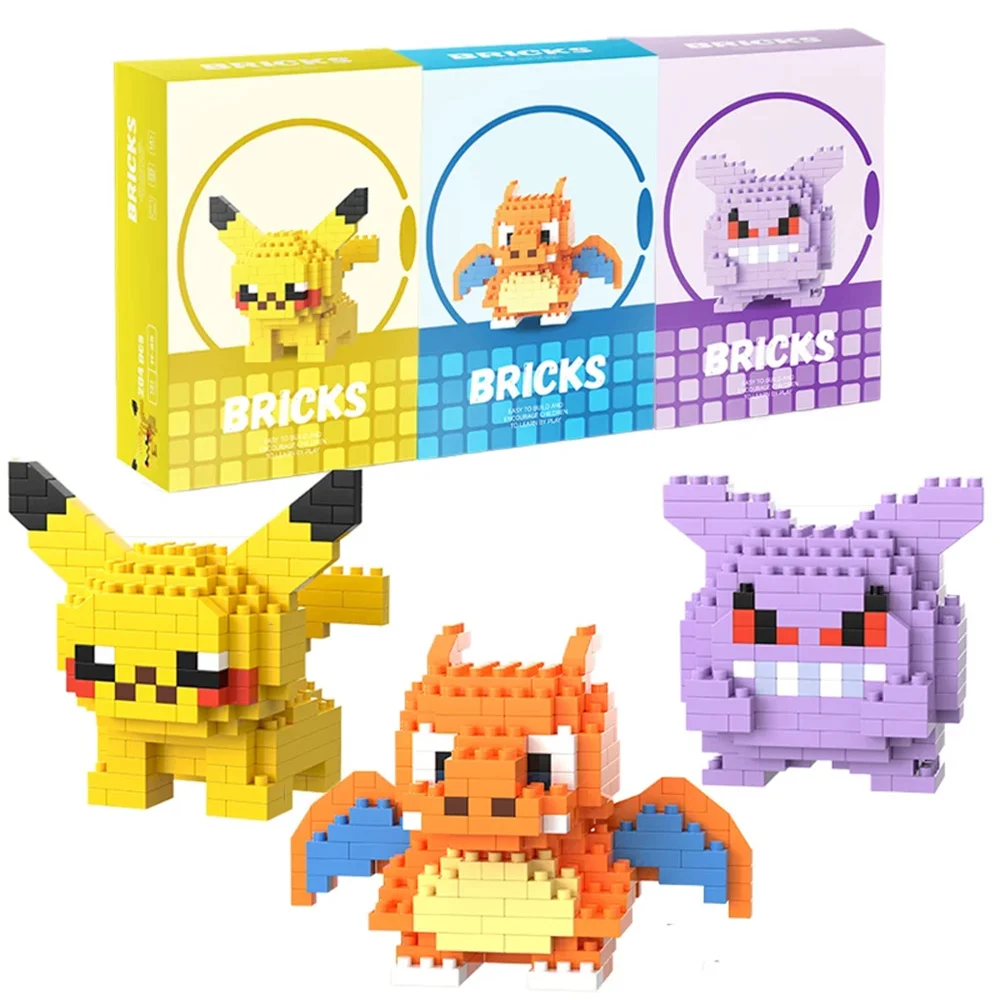 Pokemon Micro Building Blocks Pikachu Dragonite Gengar Mini Bricks Model Kit DIY Toy Gift for Kids